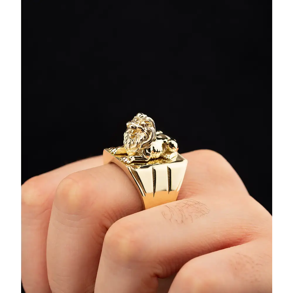 14K Solid Gold Unique Fantasy Gold Lion Ring - Rings