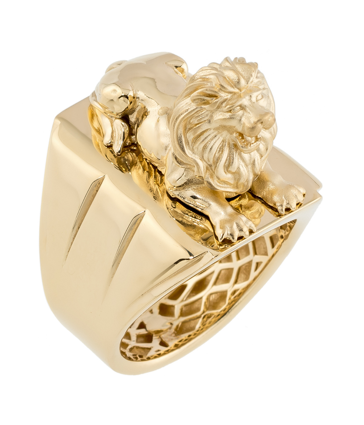 14K Solid Gold Unique Fantasy Gold Lion Ring - Rings