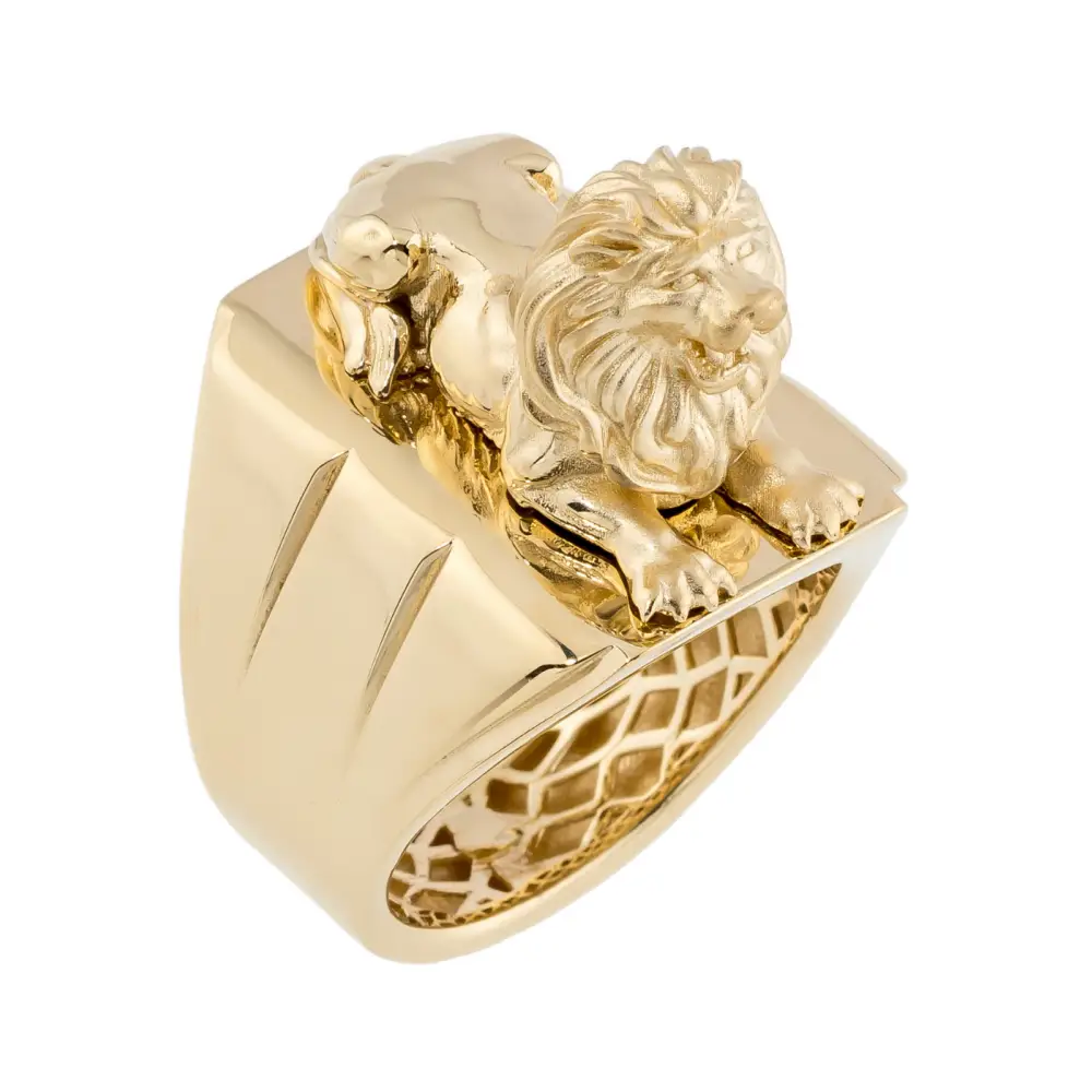 14K Solid Gold Unique Fantasy Gold Lion Ring - Rings