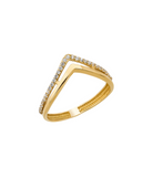 14K Solid Gold V Shaped CZ Chevron Ring - Rings
