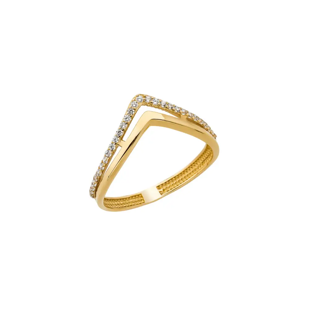 14K Solid Gold V Shaped CZ Chevron Ring - Rings