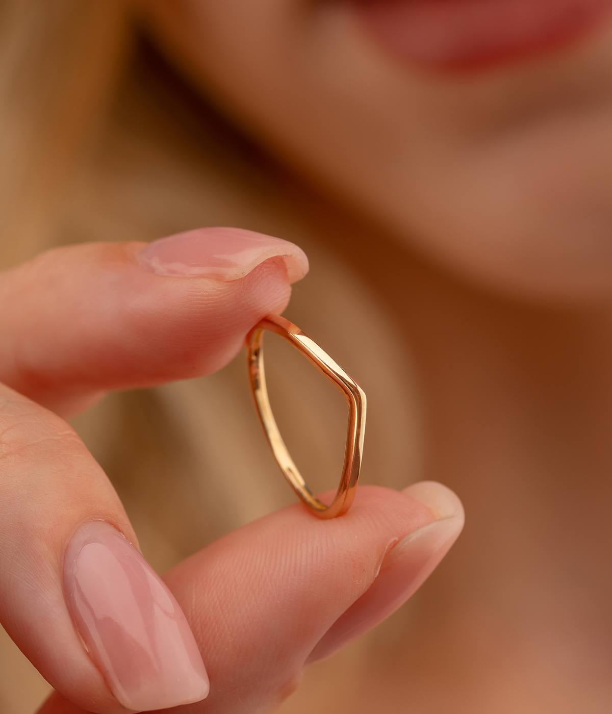 14K Solid Gold V Shaped Stackable Ring - Rings