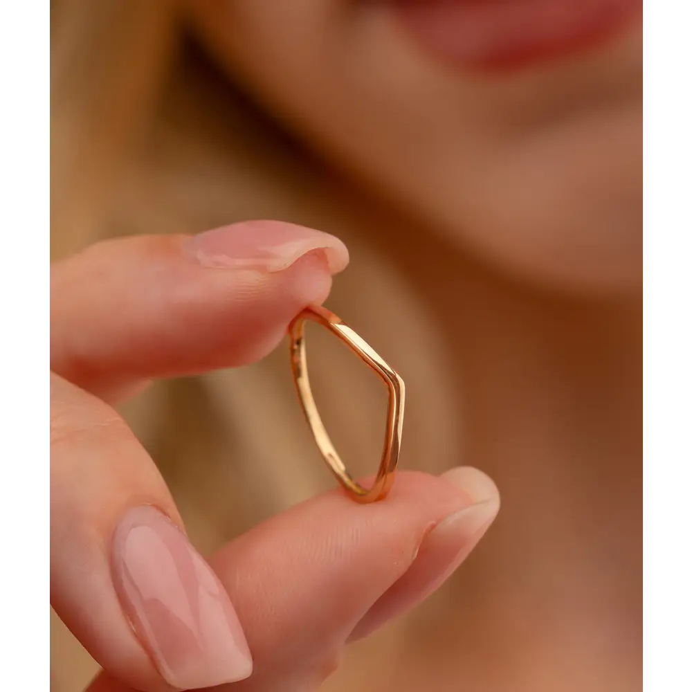 14K Solid Gold V Shaped Stackable Ring - Rings
