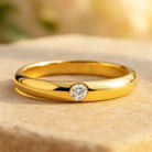 14K Solid Gold Wedding Band 2.2 mm Dome Simulated Diamond Ring