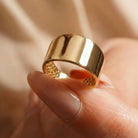 14K Solid Gold Wide Cigar Ring 14mm Bold Statement Band for Men Women Chunky Plain Gold Wedding Band Large Unisex Ring