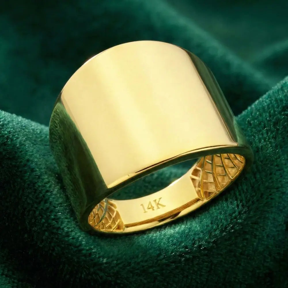 14K Solid Gold Wide Cigar Ring 14mm Bold Statement Band for Men Women Chunky Plain Gold Wedding Band Large Unisex Ring