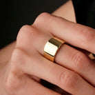 14K Solid Gold Wide Cigar Ring 14mm Bold Statement Band for Men Women Chunky Plain Gold Wedding Band Large Unisex Ring