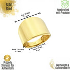 14K Solid Gold Wide Cigar Ring 14mm Bold Statement Band for Men Women Chunky Plain Gold Wedding Band Large Unisex Ring