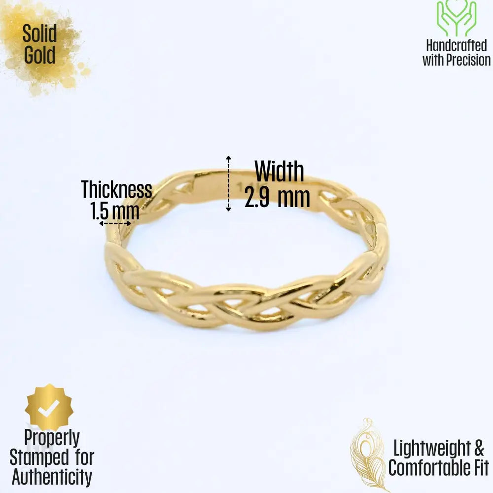 14K Yellow Gold Braided Wedding Band Celtic Knot Ring