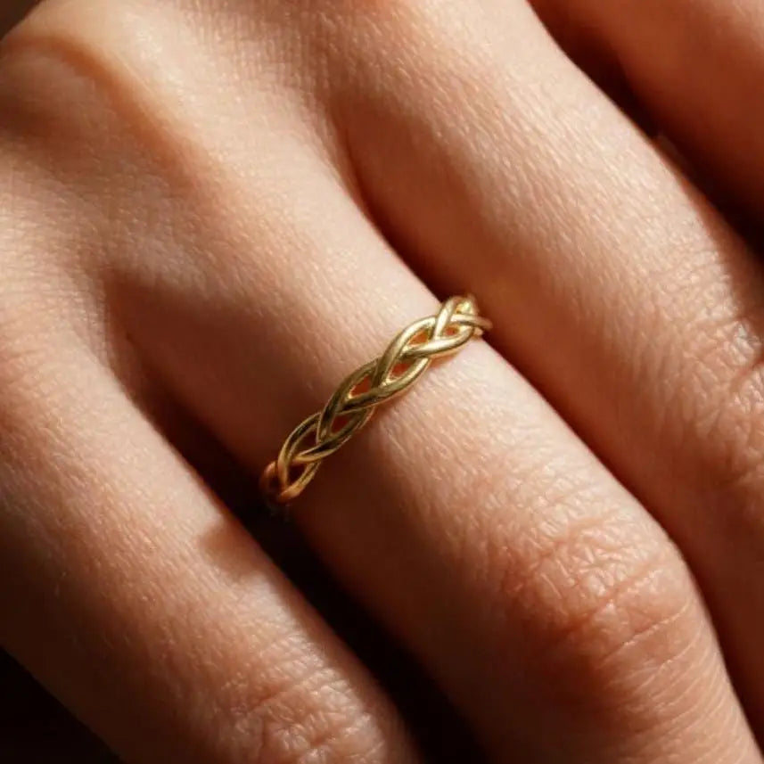14K Yellow Gold Braided Wedding Band Celtic Knot Ring