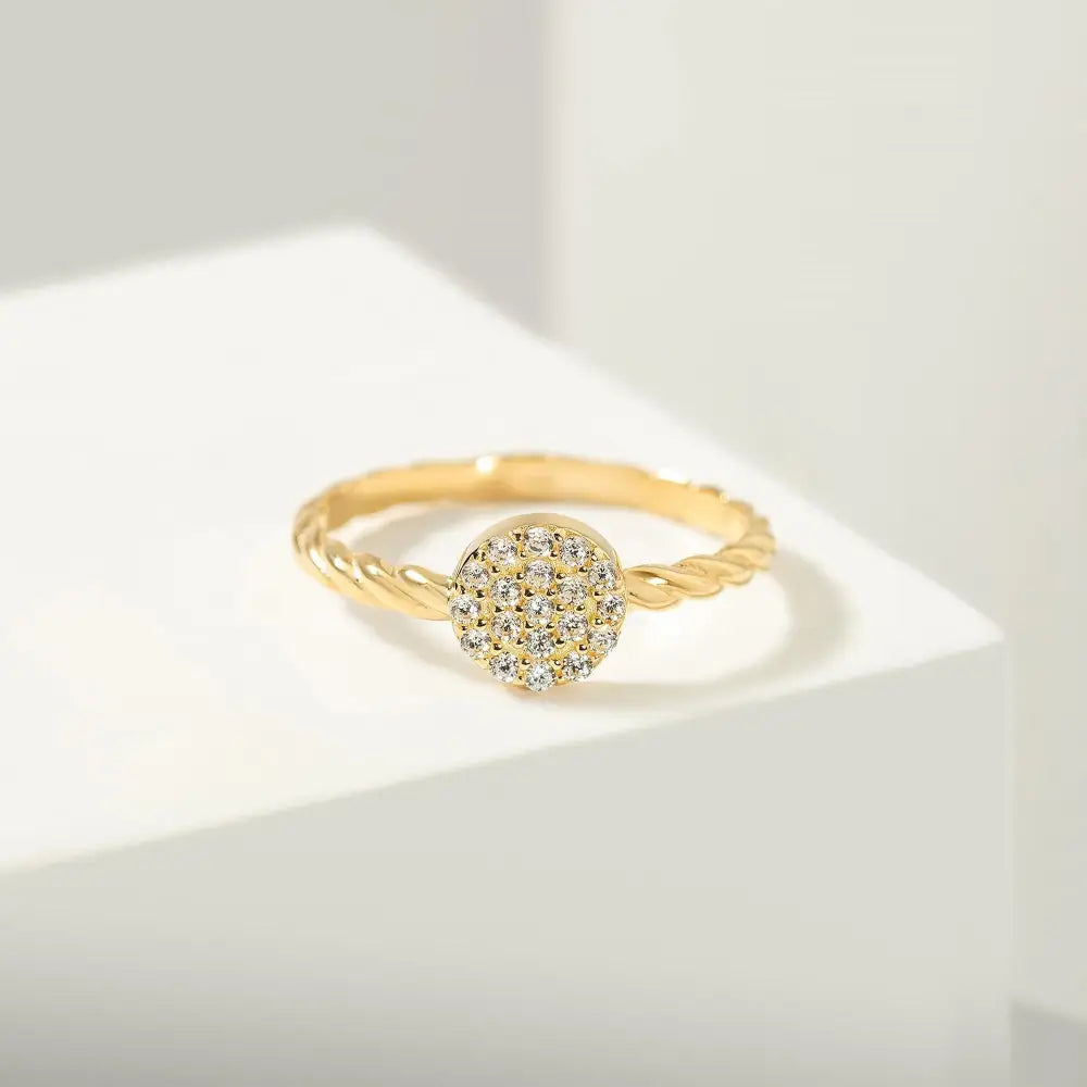 14K Yellow Gold Braided Wedding Ring with Simulated Diamond for Woman