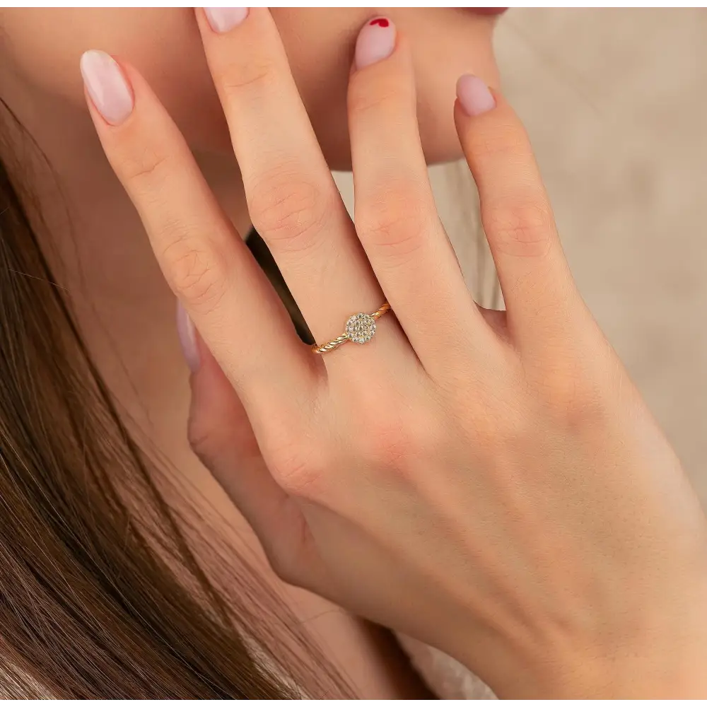 14K Yellow Gold Braided Wedding Ring with Simulated Diamond for Woman