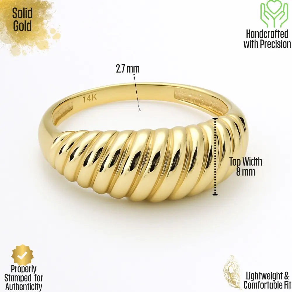14K Yellow Gold Croissant Dome Ring Chunky Statement Ring