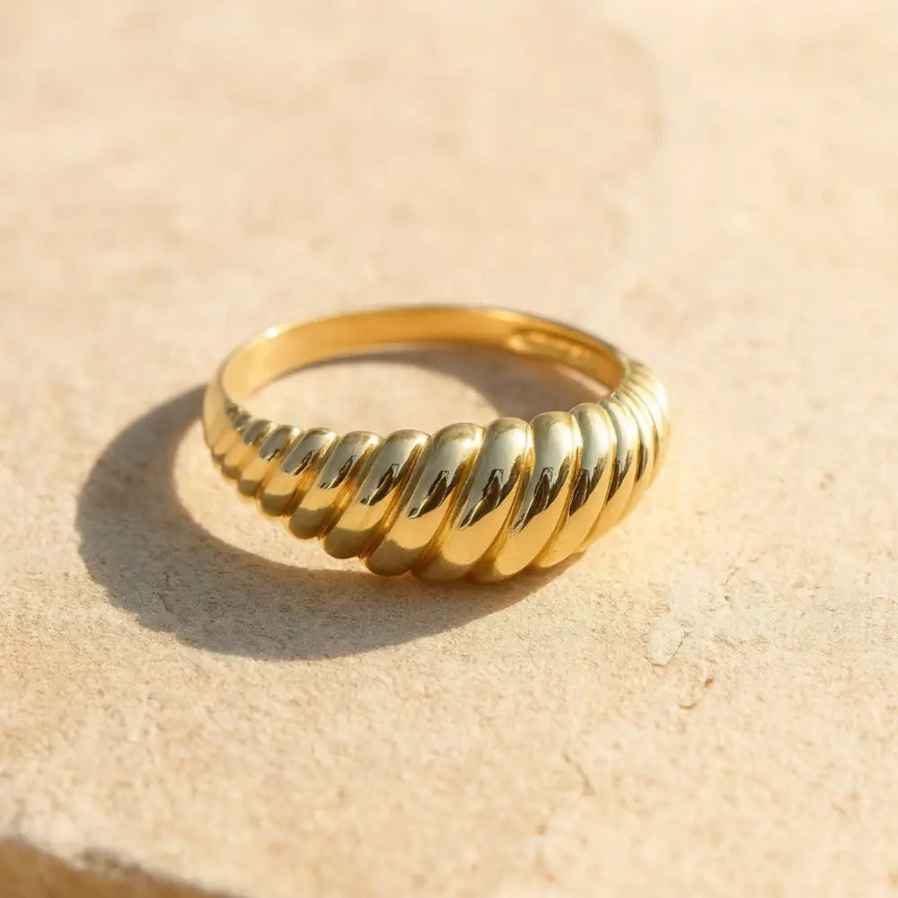 14K Yellow Gold Croissant Dome Ring Chunky Statement Ring