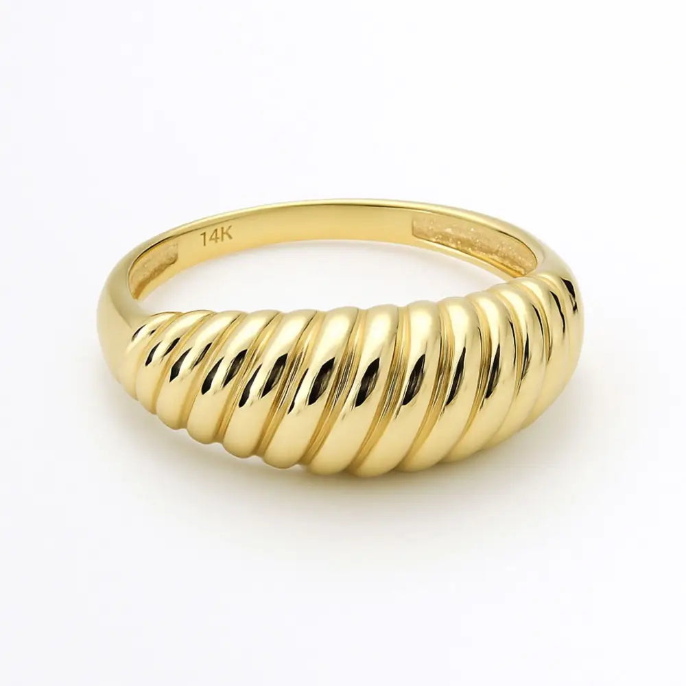 14K Yellow Gold Croissant Dome Ring Chunky Statement Ring