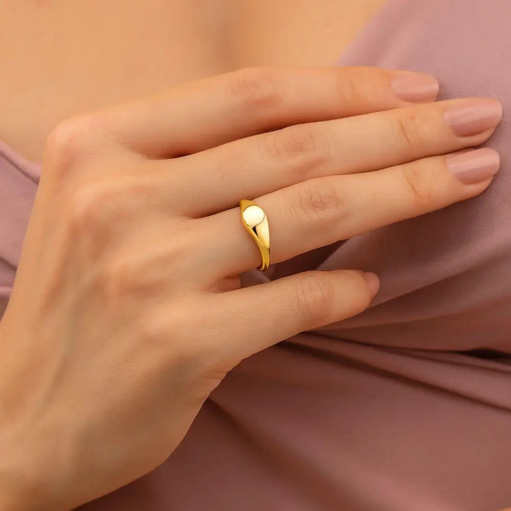 14K Yellow Gold Dome Ring Chunky Signet Style