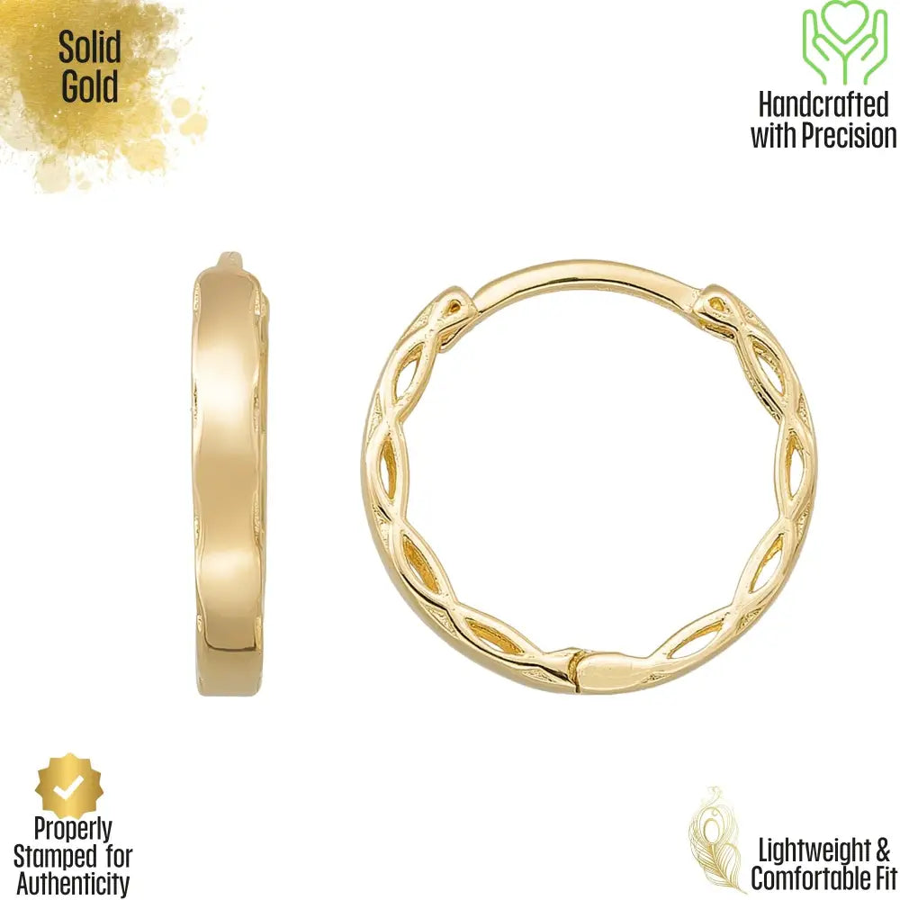 14K Yellow Gold Infinity Braid Huggie Earrings | Twisted Rope Knot Hoops for Women - Hoop Earrings