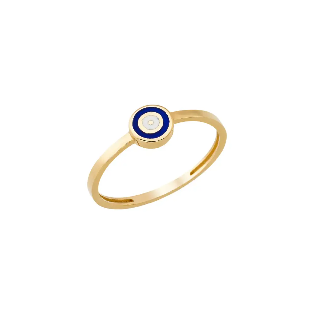 14KYellow Gold Circle Evil Eye Ring Blue - Rings