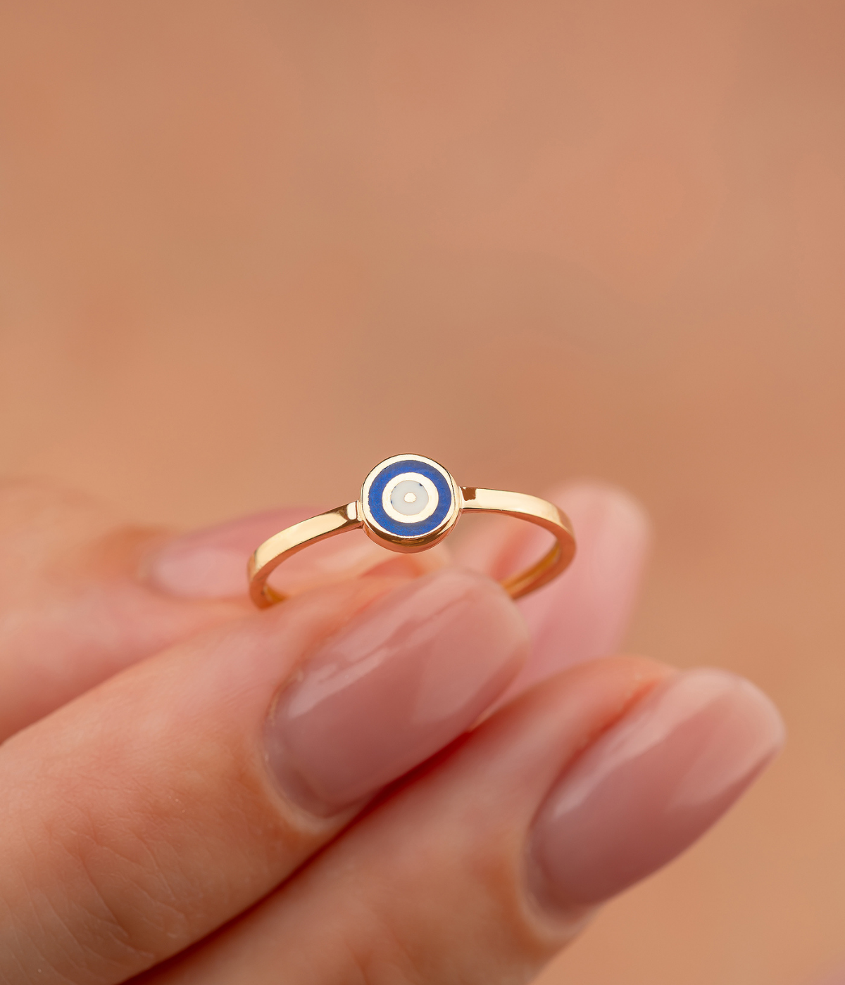 14KYellow Gold Circle Evil Eye Ring Blue - Rings