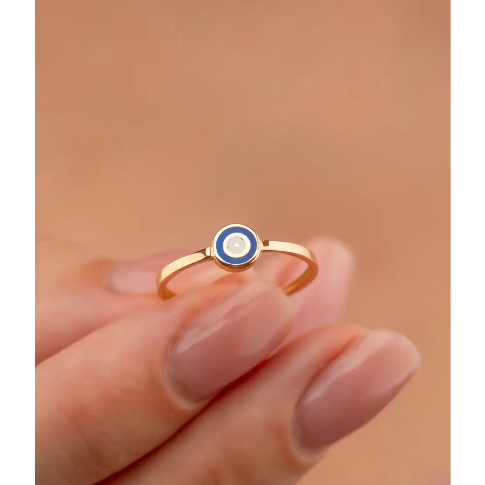 14KYellow Gold Circle Evil Eye Ring Blue - Rings