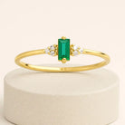 Baguette Emerald Engagement Ring – 14K Solid Gold Vintage Style with Simulated Diamond Accents
