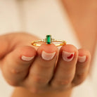 Baguette Emerald Engagement Ring – 14K Solid Gold Vintage Style with Simulated Diamond Accents