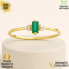 Baguette Emerald Engagement Ring – 14K Solid Gold Vintage Style with Simulated Diamond Accents