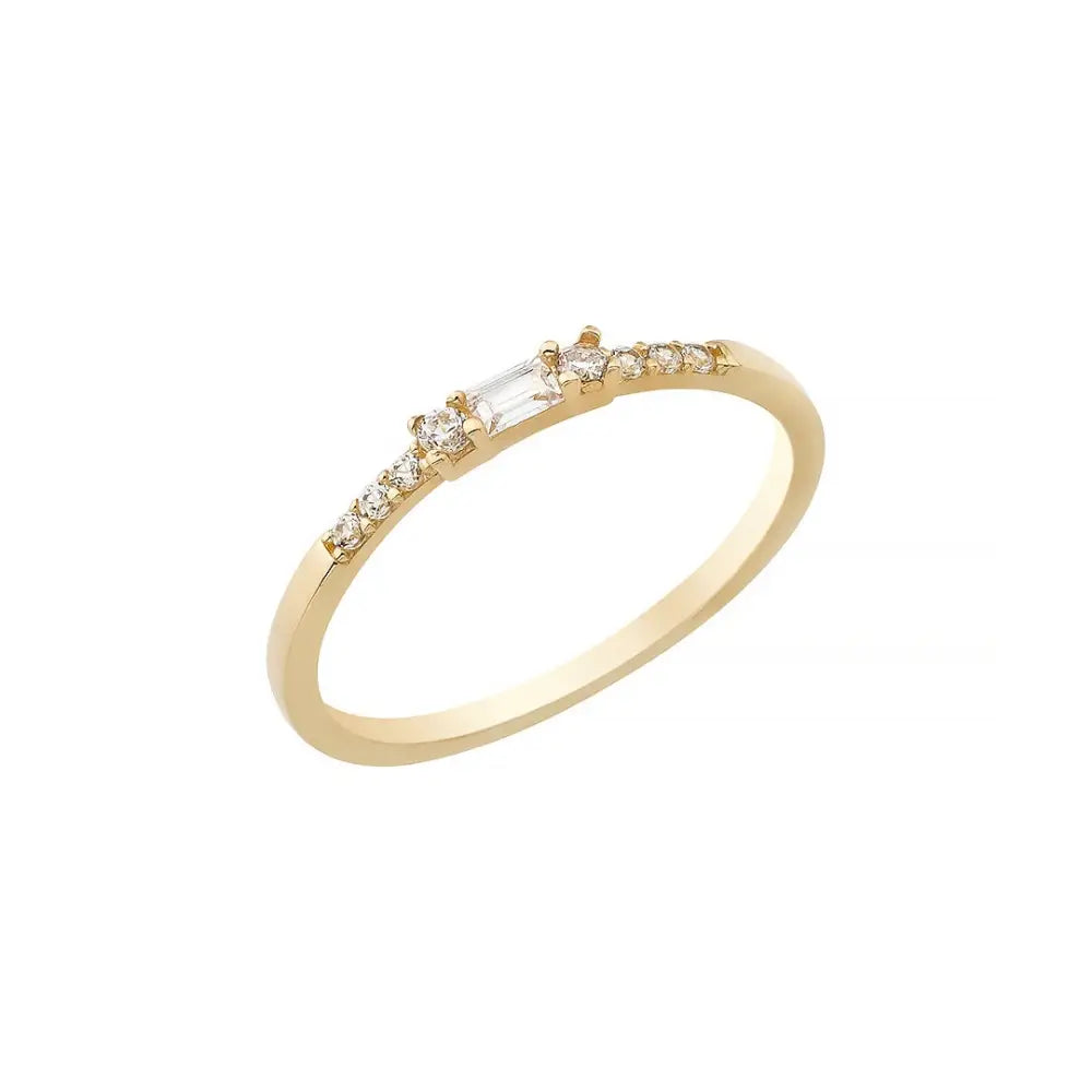 Baguette Engagement Ring 14K Solid Yellow Gold CZ Diamond Wedding Band