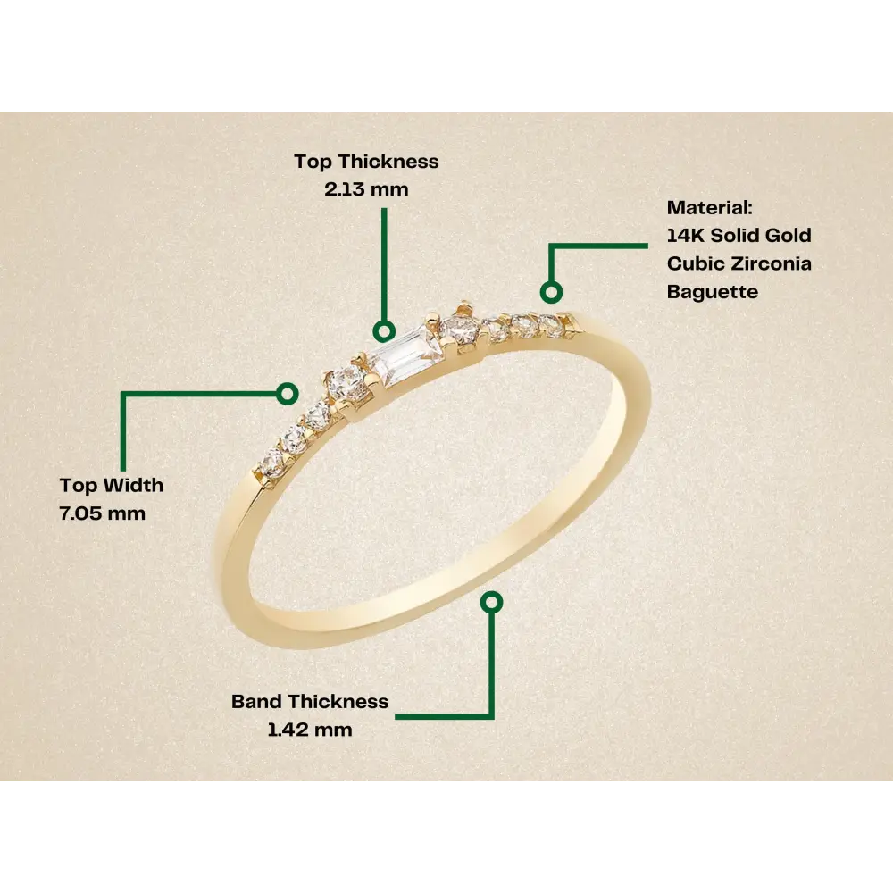 Baguette Engagement Ring 14K Solid Yellow Gold CZ Diamond Wedding Band