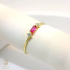 Baguette Ruby 14K Gold Ring Dainty Simulated Diamond Accent