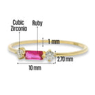 Baguette Ruby 14K Gold Ring Dainty Simulated Diamond Accent