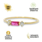 Baguette Ruby 14K Gold Ring Dainty Simulated Diamond Accent
