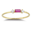Baguette Ruby 14K Gold Ring Dainty Simulated Diamond Accent