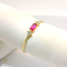 Baguette Ruby 14K Gold Ring Dainty Simulated Diamond Accent