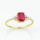 Baguette Ruby 14K Gold Ring Vintage Style with Simulated Diamonds