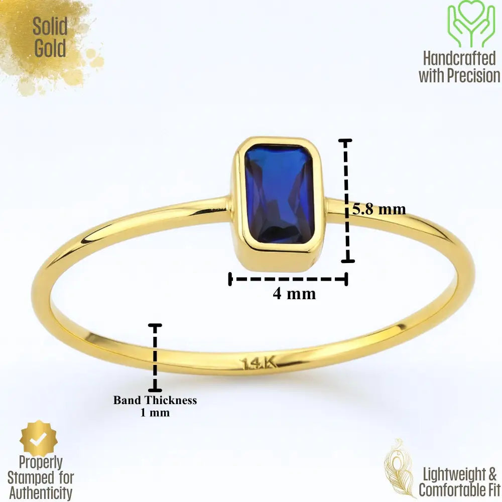 Baguette Sapphire Ring 14K Gold Bezel Setting Minimalist Wedding Ring for Women