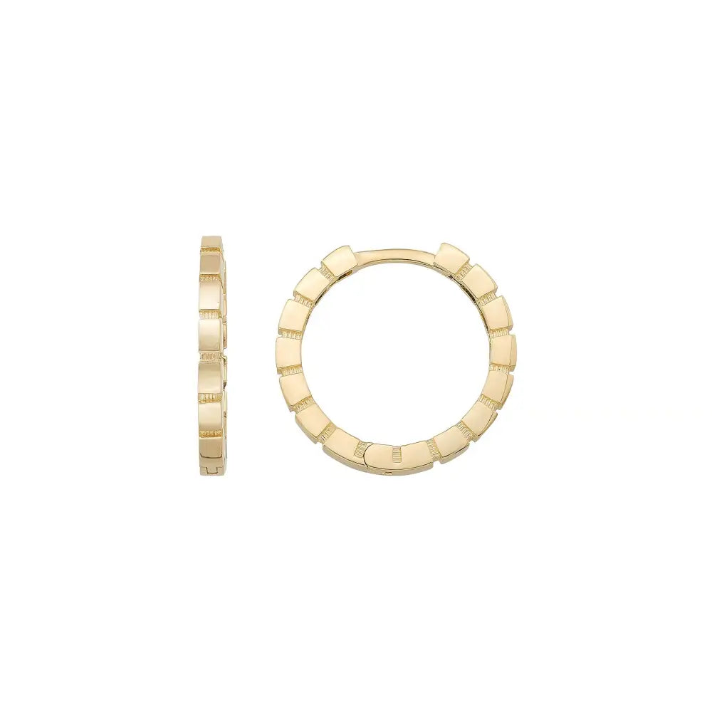 Beaded Huggies Hoop Earrings 14K Solid Gold | Ribbed Braided Statement Hoops Wedding Huggy Earrings for Women - Single