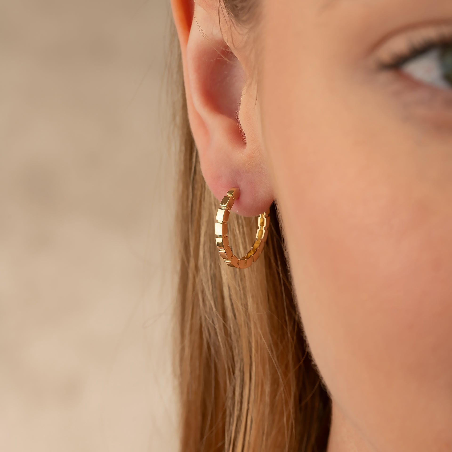 Beaded Huggies Hoop Earrings 14K Solid Gold | Ribbed Braided Statement Hoops Wedding Huggy Earrings for Women - Hoop