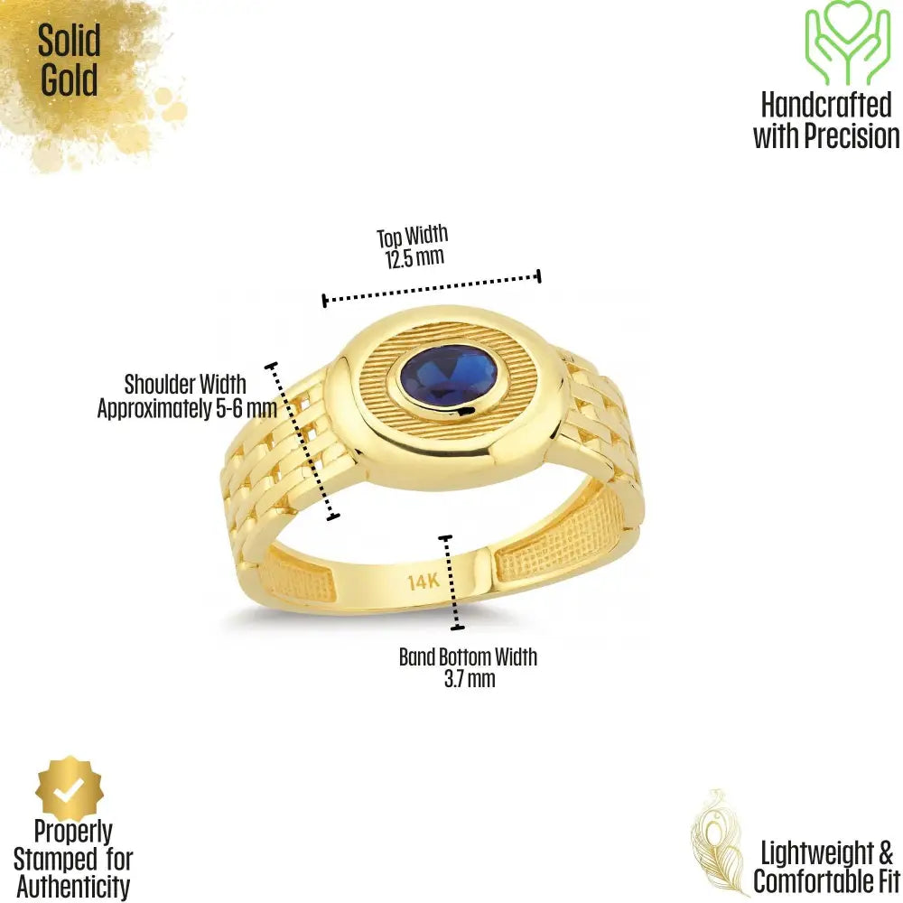 Bezel Sapphire Signet Ring: Oval September Birthstone 14K Solid Gold Chunky Chain Style Band