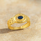 Bezel Sapphire Signet Ring: Oval September Birthstone 14K Solid Gold Chunky Chain Style Band