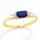 Blue Sapphire Engagement Ring – 14K Solid Gold Emerald Cut Birthstone with Simulated Diamond Accents
