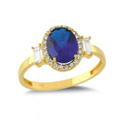 Blue Sapphire Engagement Ring 14K Solid Gold Simulant Diamond Halo