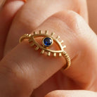 Blue Sapphire Evil Eye Ring – 14K Solid Gold Dainty September Birthstone Gift for Women