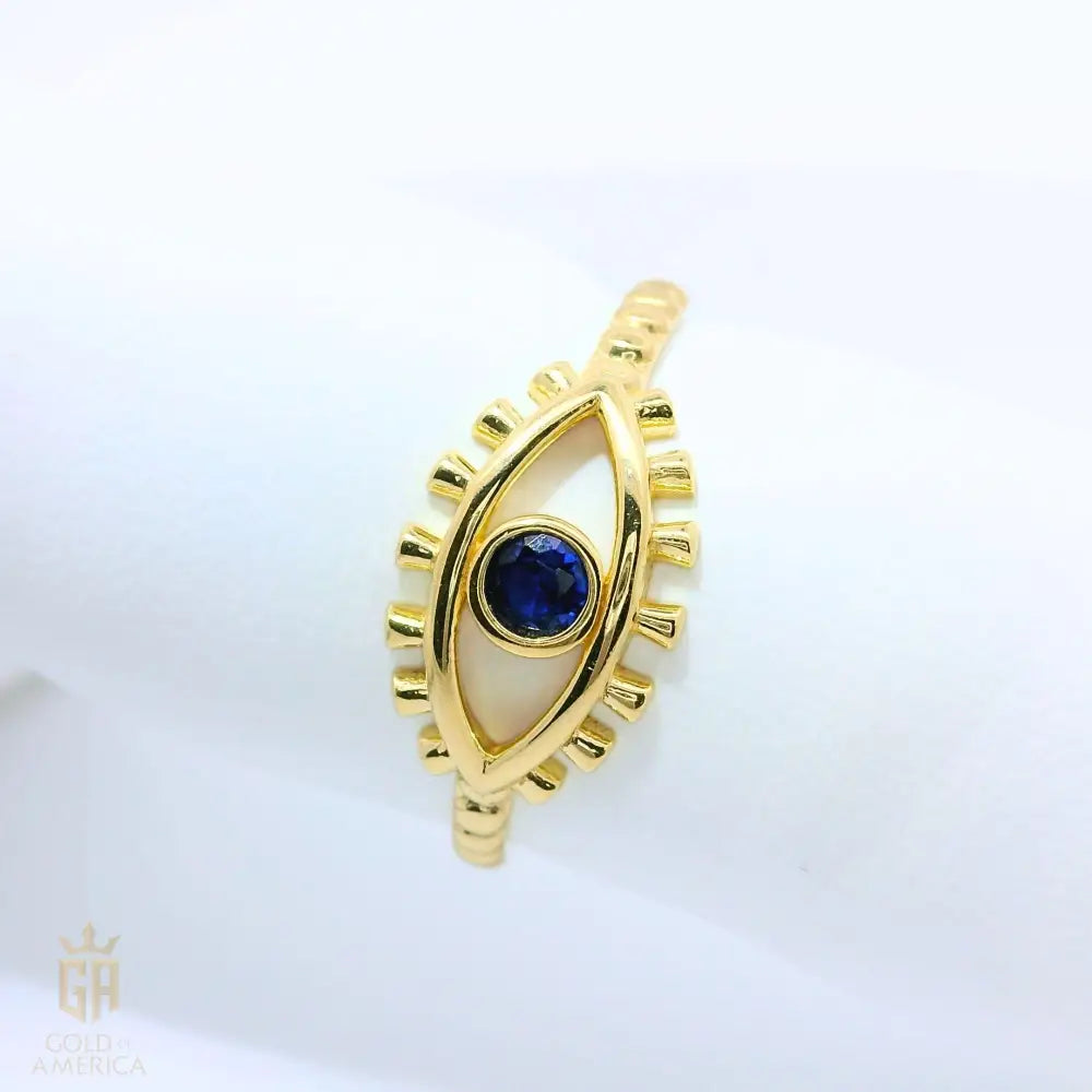 Blue Sapphire Evil Eye Ring – 14K Solid Gold Dainty September Birthstone Gift for Women