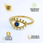 Blue Sapphire Evil Eye Ring – 14K Solid Gold Dainty September Birthstone Gift for Women