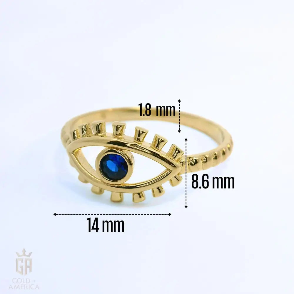 Blue Sapphire Evil Eye Ring – 14K Solid Gold Dainty September Birthstone Gift for Women