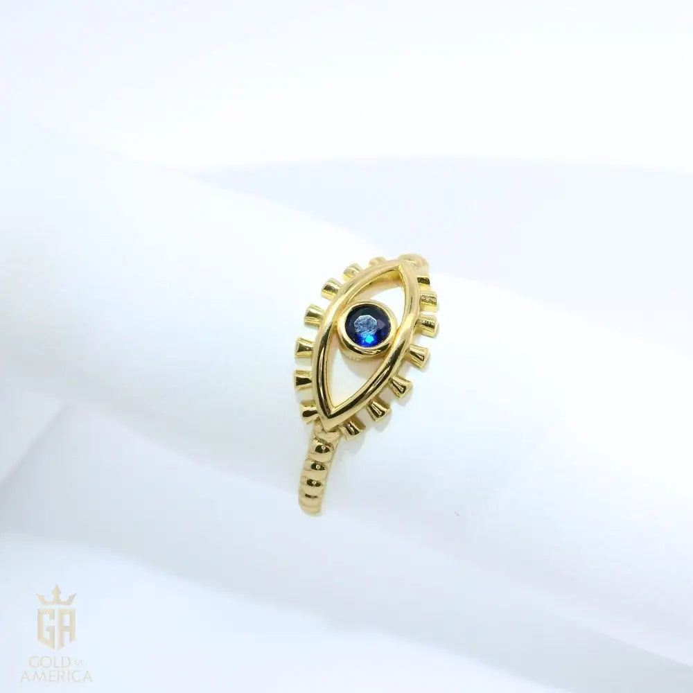 Blue Sapphire Evil Eye Ring – 14K Solid Gold Dainty September Birthstone Gift for Women