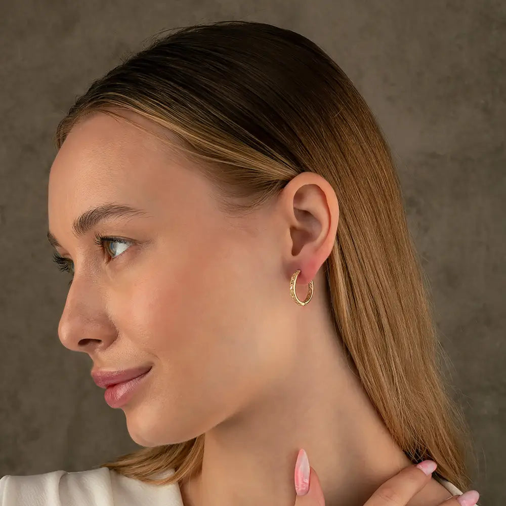 Braided Earrings Huggie Hoop Earrings 14K Solid Gold Ribbed Hoop Earring Three Type of 11.5 mm 13 mm and 15.5 mm