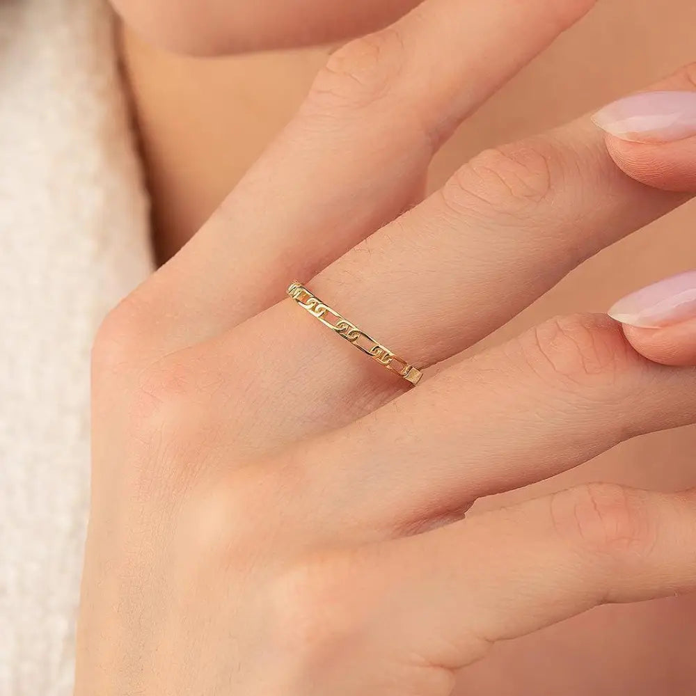 Dainty 14K Gold Chain Ring Elegant Linked Band Design Minimal Stacking Jewelry Gift