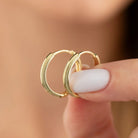 Dainty Earrings 14K Solid Gold | Textured Huggy Hoop Earrings in Yellow Rose & White Gold for Women - Hoop Earrings